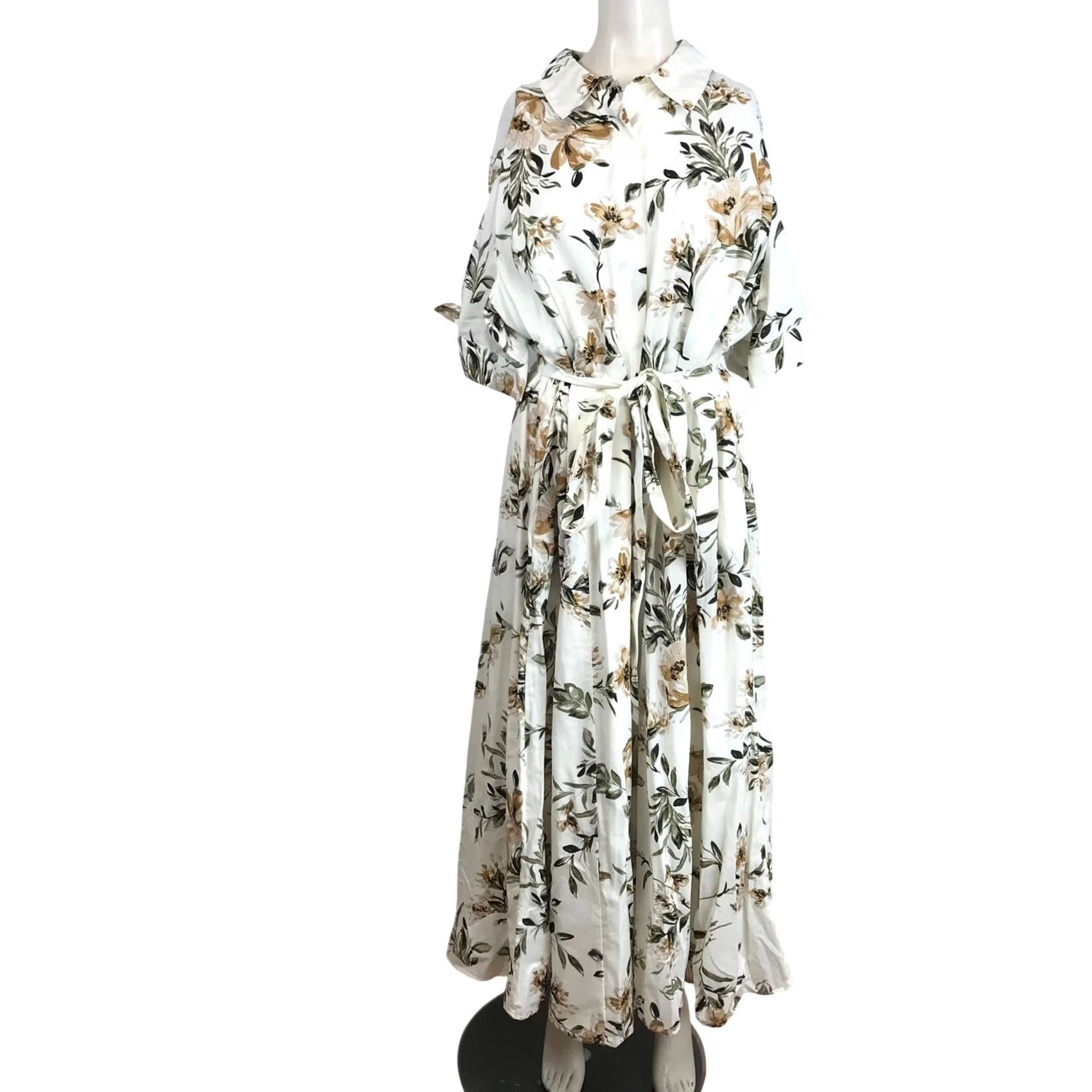 Calvin Klein Calvin Klein Floral Print Maxi Dress Button Down Belted Shirt Dress White 20W Size 3XL / US 20-22 - 2 Thumbnail