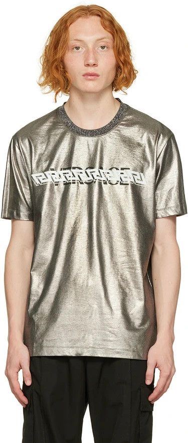 image of Versace Greca-Print Metallic-Effect T-Shirt, Men's (Size Medium)
