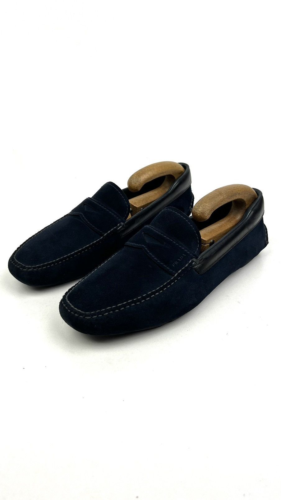 Prada PRADA Loafers Suede Penny Shoes Logo Dark Blue Men’s 2DD116 Size US 8 / EU 41 - 1 Thumbnail