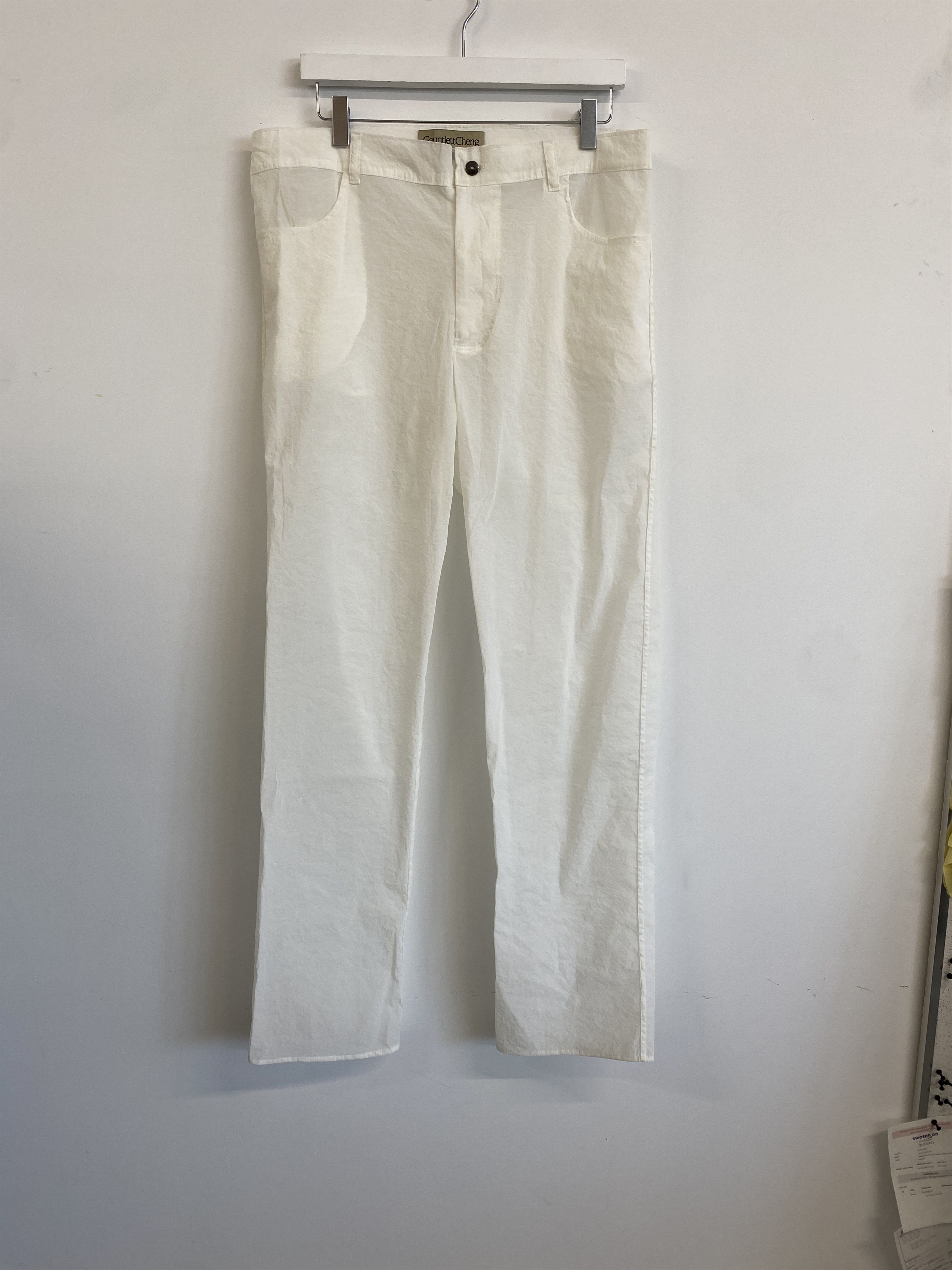 image of Gauntlett Cheng Gaunlett Cheng See Through Trousers in White, Men's (Size 32)