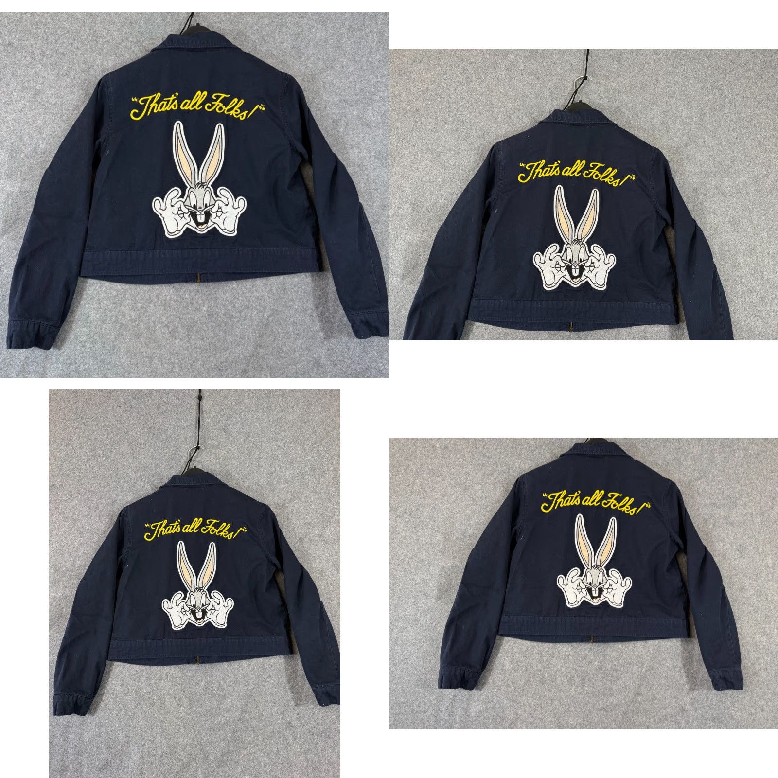 Vintage Looney Tunes Jacket Womens M Blue Full Zip Cropped Lined Bugs Bunny Embroidered Size M / US 6-8 / IT 42-44 - 8 Thumbnail