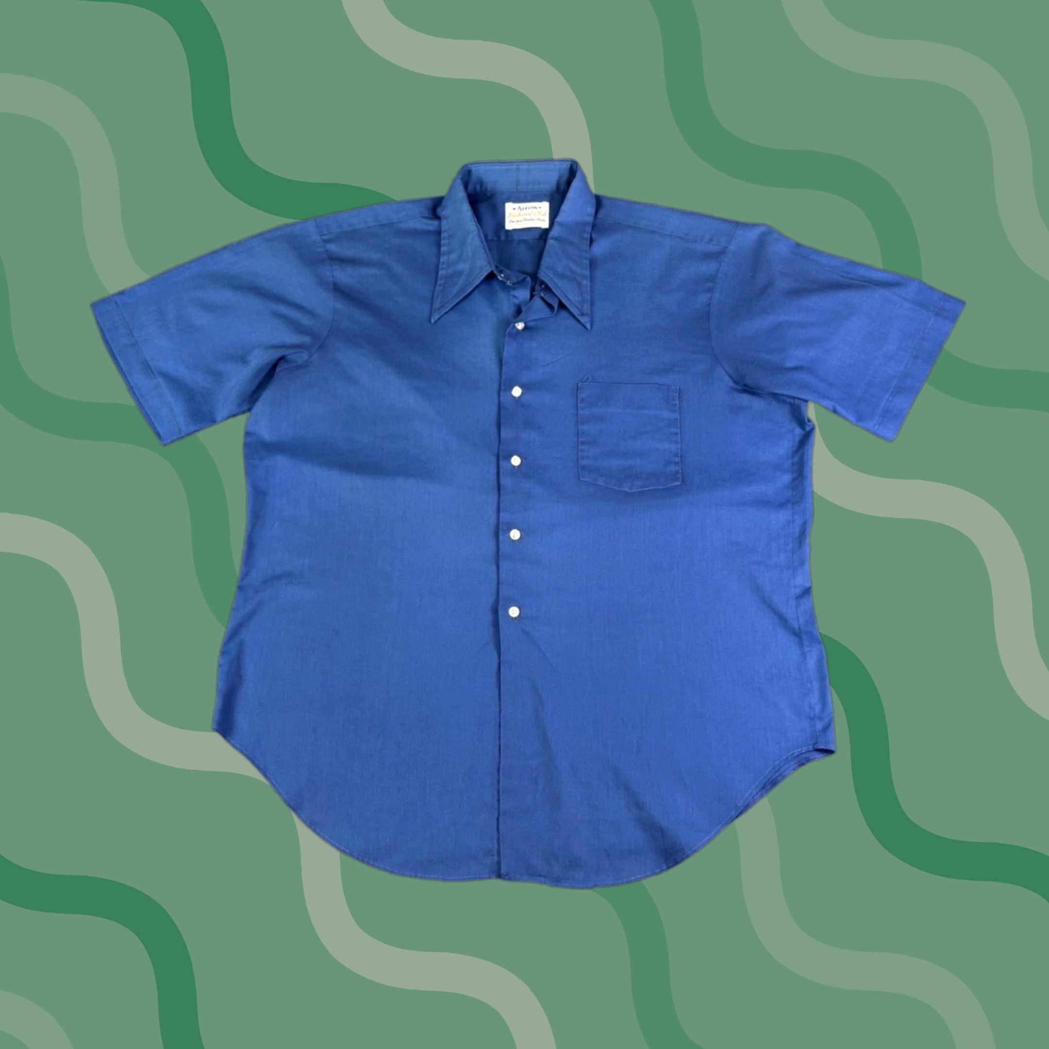 Arrow VINTAGE Arrow Belmont Club Mens Short Sleeve Button Up Shirt Blue Perma Iron Size L Size US L / EU 52-54 / 3 - 1 Thumbnail