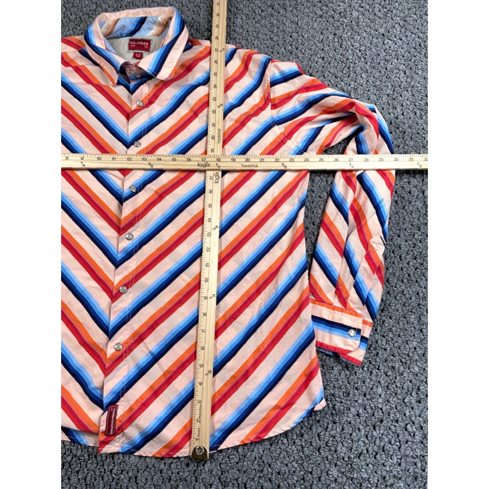 Tommy Hilfiger Tommy Hilfiger Shirt Adult XL Orange Blue Red Colorful Striped Western Pearl Snap Cowboy Cotton Mens Size US XL / EU 56 / 4 - 5 Thumbnail