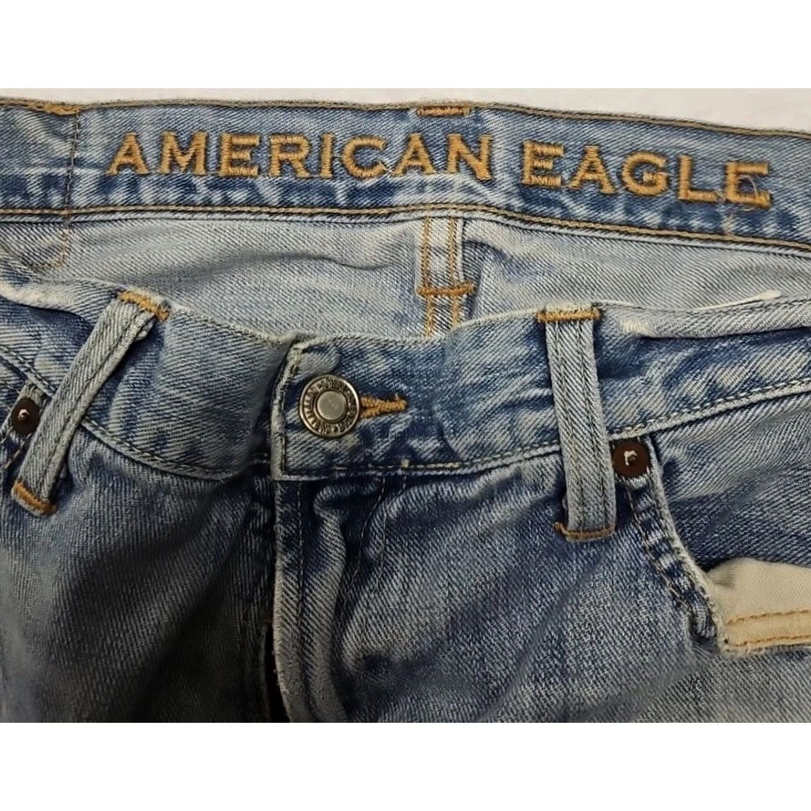 American Eagle Outfitters American Eagle Jeans Men Light Wash Distressed Mid Rise Raw Hem Denim 34x30 Straight Cle Size US 34 / EU 50 - 7 Thumbnail