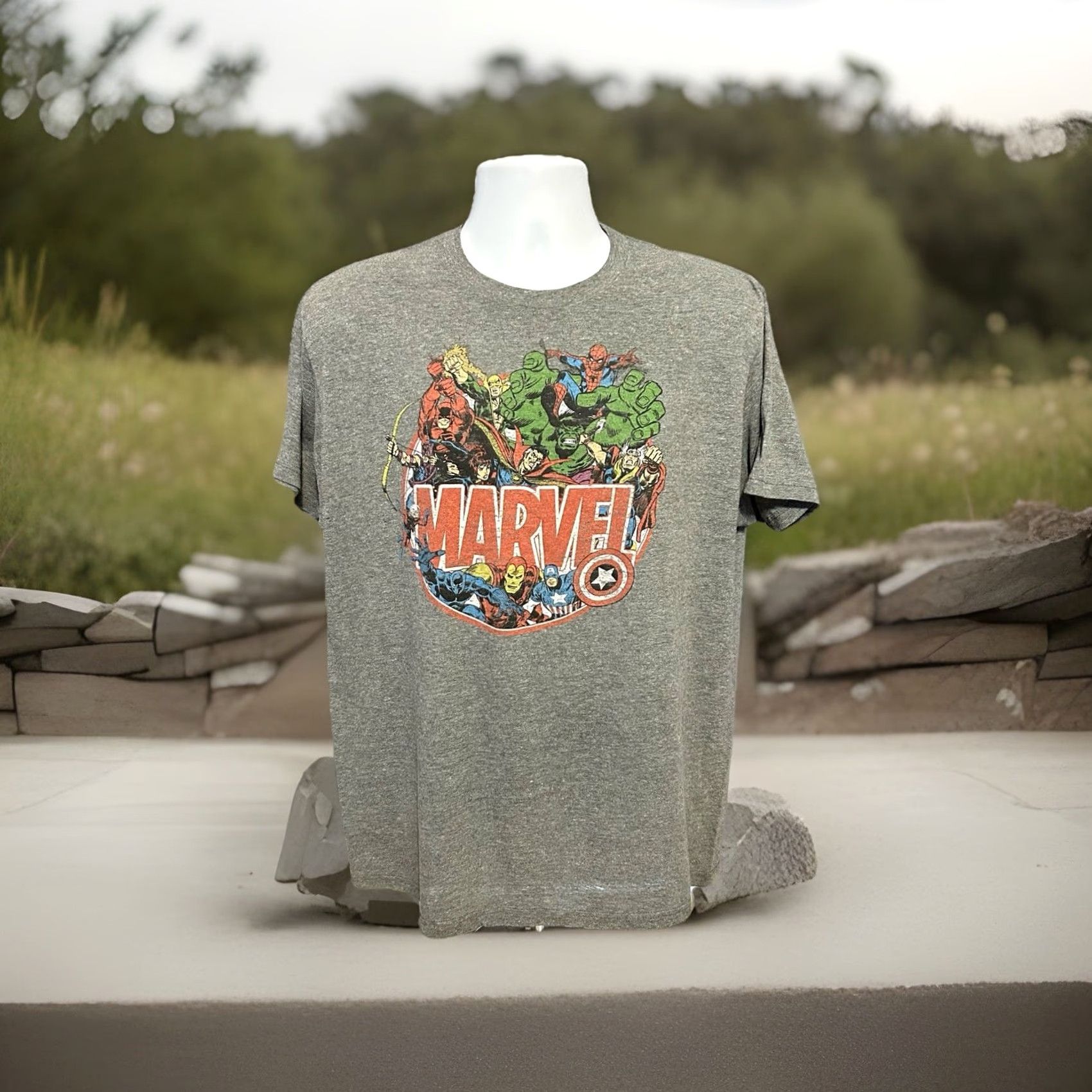 Vintage Marvel Avengers Shirt Men XL Heather Gray Crew Neck Graphic Tee Logo Short Sleeve Cartoon Comics Movie Men Size US XL / EU 56 / 4 - 4 Thumbnail