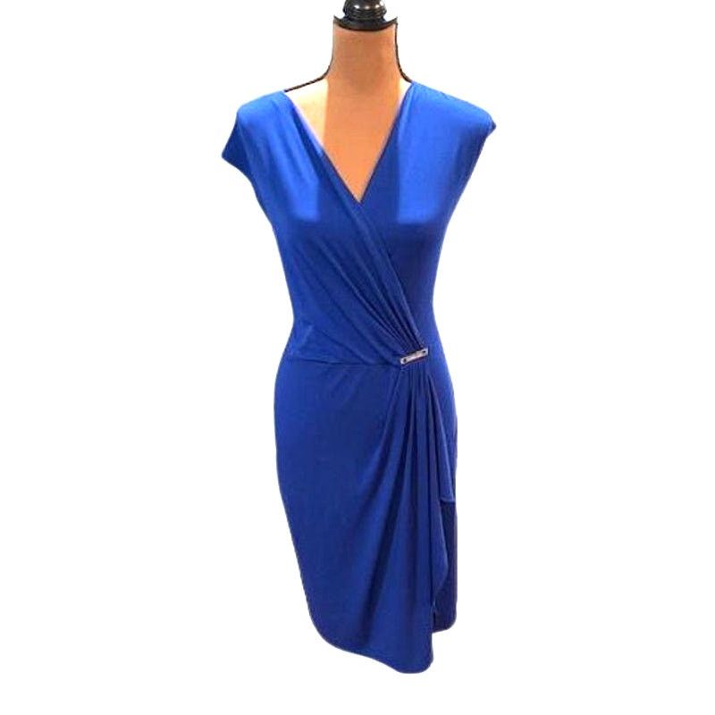 Michael Kors Michael Kors Amalfi Blue Cap Sleeve Faux Wrap Midi Dress Size M / US 6-8 / IT 42-44 - 1 Thumbnail