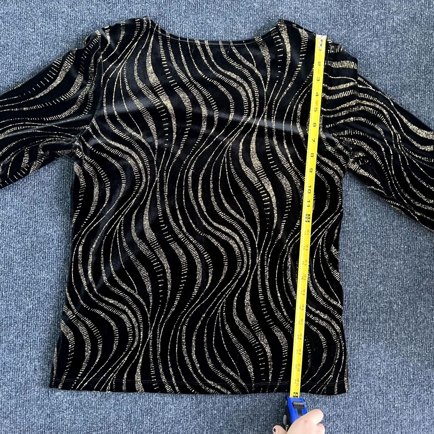 Vintage Notations Blouse Womens XL Petite Black Gold Metallic Velvet 3/4 Sleeve Top Size XL / US 12-14 / IT 48-50 - 6 Thumbnail