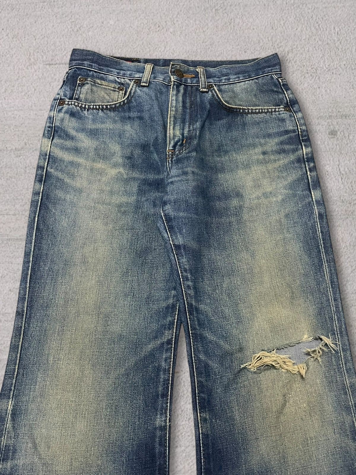 Edwin Vintage Edwin 503 Bootcut Distressed Blue Wash Bleach Jeans Size 29" - 2 Thumbnail