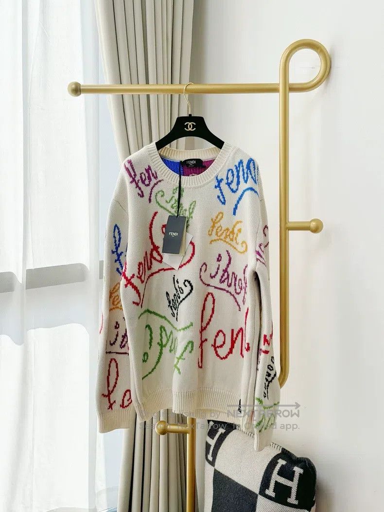 Fendi Fendi White Colorful Letter Long Sleeve Sweater Size US L / EU 52-54 / 3 - 1 Thumbnail