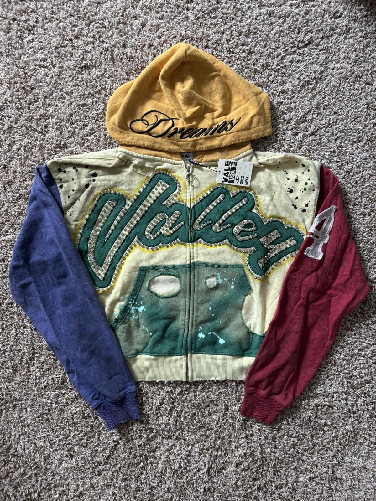 Pre-owned Vale Forever Cream Collage Zip Up Hoodie Valley Dreams In Sand
