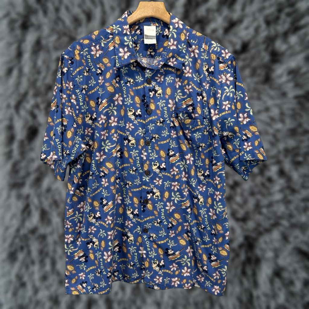 Disney VINTAGE Disney Parks Hawaiian Shirt Mens Large Blue Floral Mickey Minnie Aloha Button-Up Short Sleeve Cotton COMPLETE-Disney Size US L / EU 52-54 / 3 - 1 Thumbnail