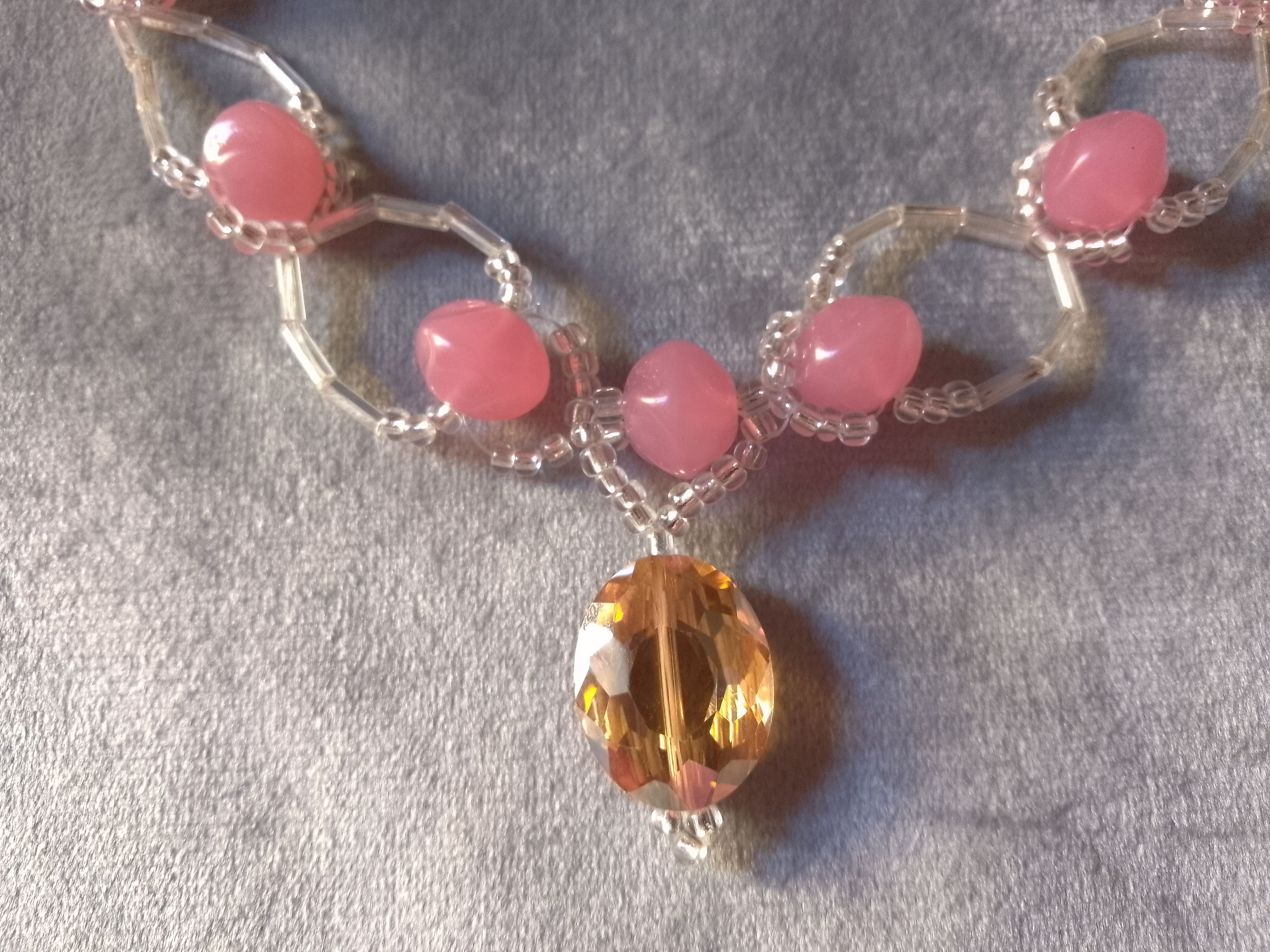 Handmade Necklace Pink Resin Stones Crystal Pendant. Earrings Size ONE SIZE - 5 Thumbnail