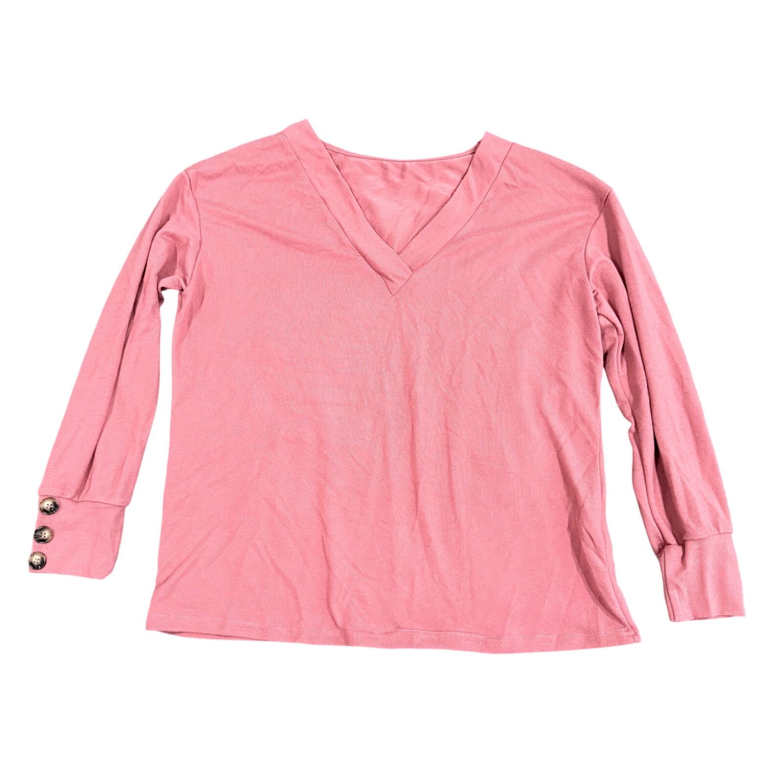 Shein Womens' V-Neck Sweater with Accent Buttons in Pink, Size L Size L / US 10 / IT 46 - 1 Thumbnail