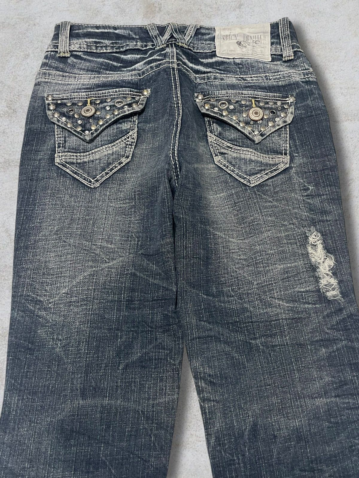 Jewelry Vintage Japanese Jewel Beads Denim Archival Blue Wash Jeans Size 29" - 7 Thumbnail