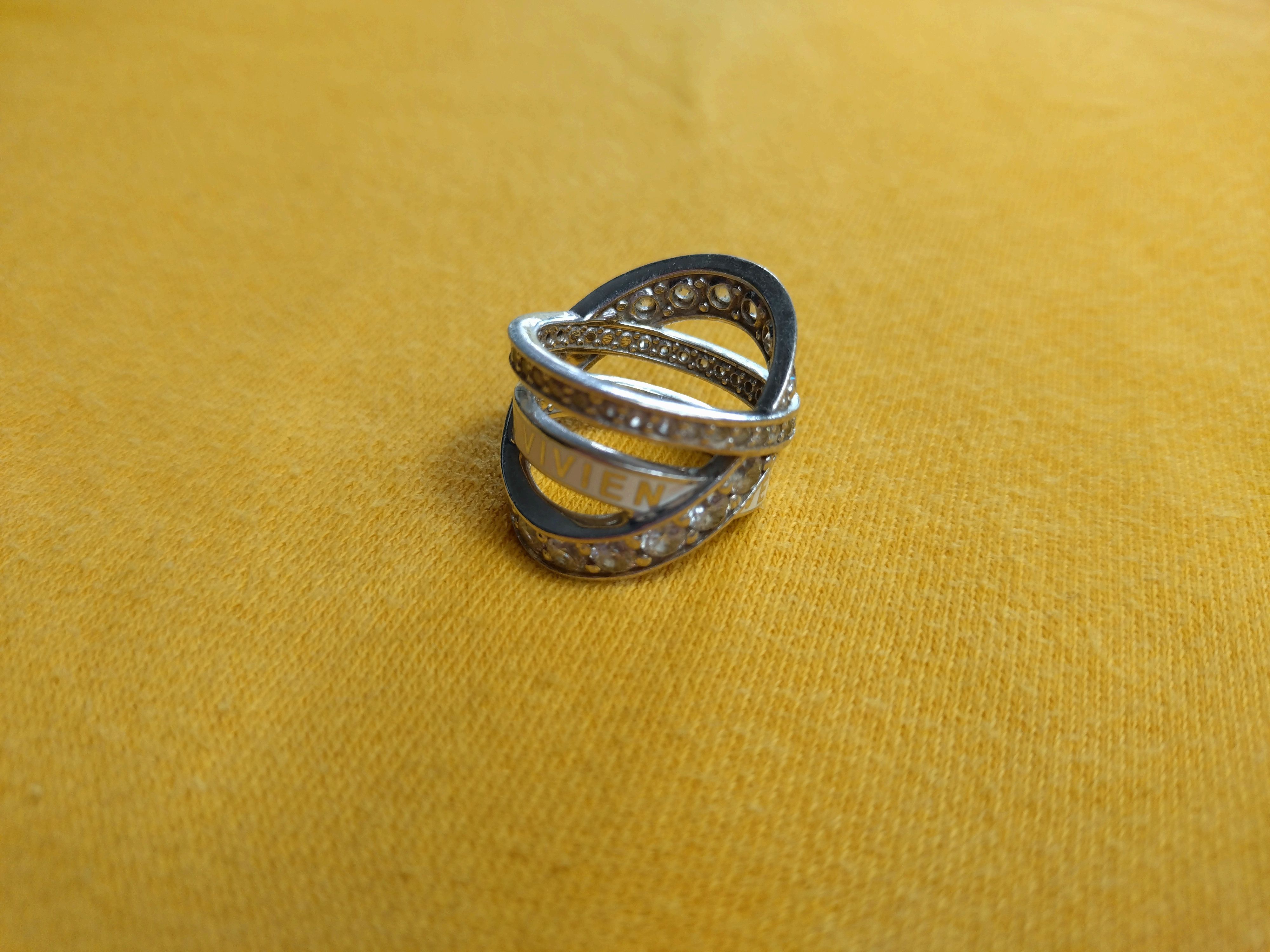 Vivienne Westwood Silver Enamel Crystal Crossover Ring