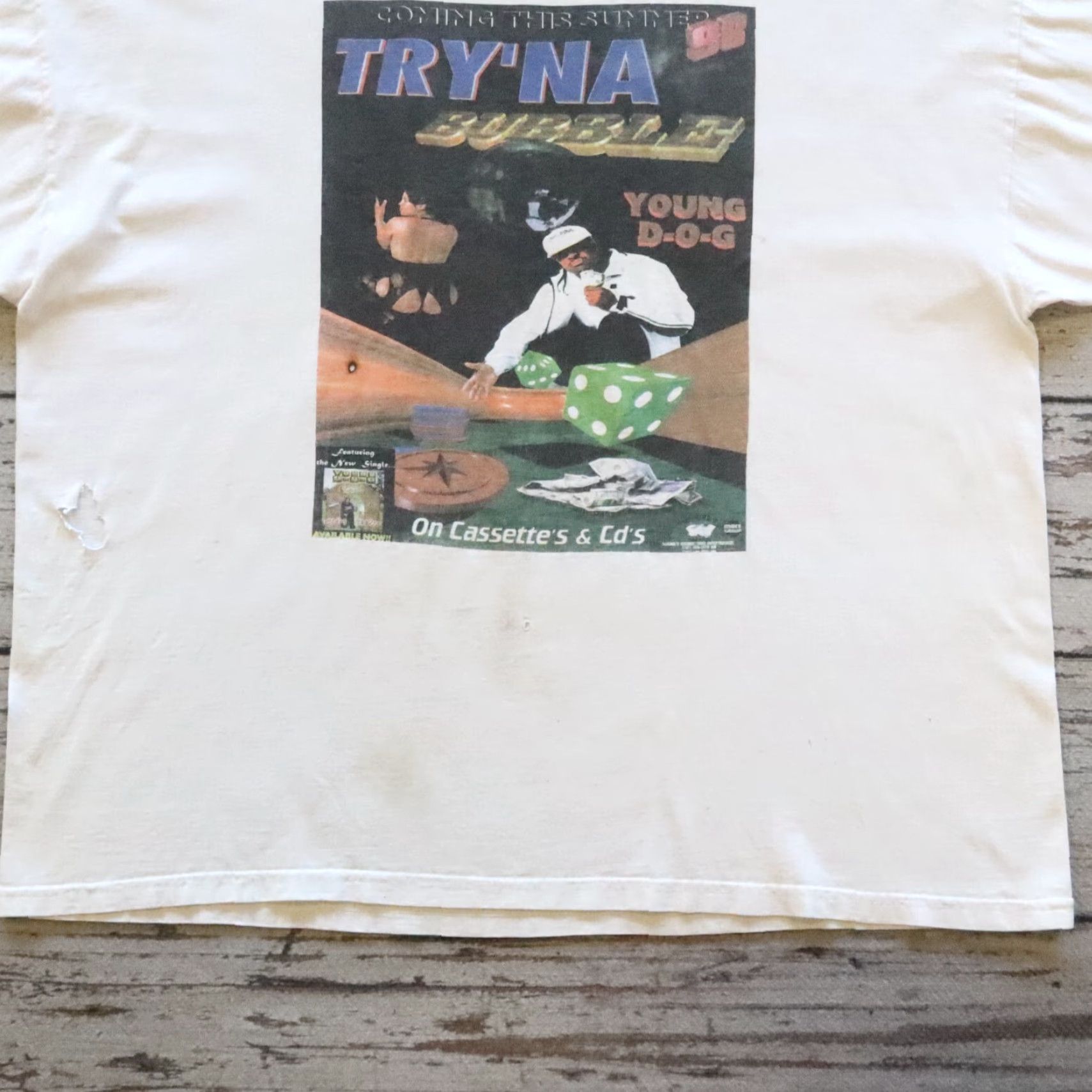 Jerzees VINTAGE Try'na Bubble D-O-G Rap Tee Shirt XXXL White Mens T-Shirt Dog Gangster 90s Size US XXL / EU 58 / 5 - 3 Thumbnail