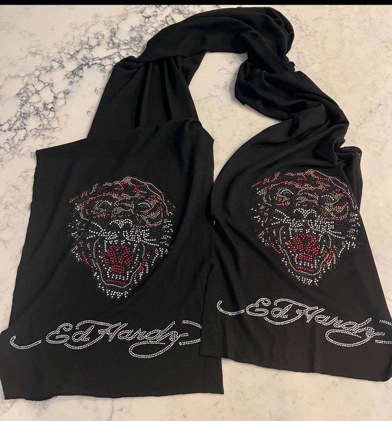 New Ed Hardy Y2K Embellished Rhinestones Tiger Wrap Scarf