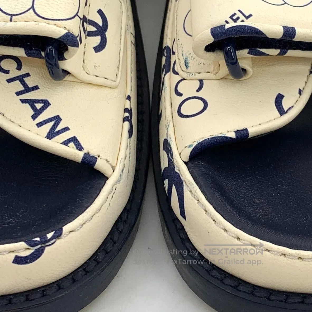 Chanel Chanel Beige camellia double C print casual Velcro flat sa Size US 7 / IT 37 - 8 Thumbnail