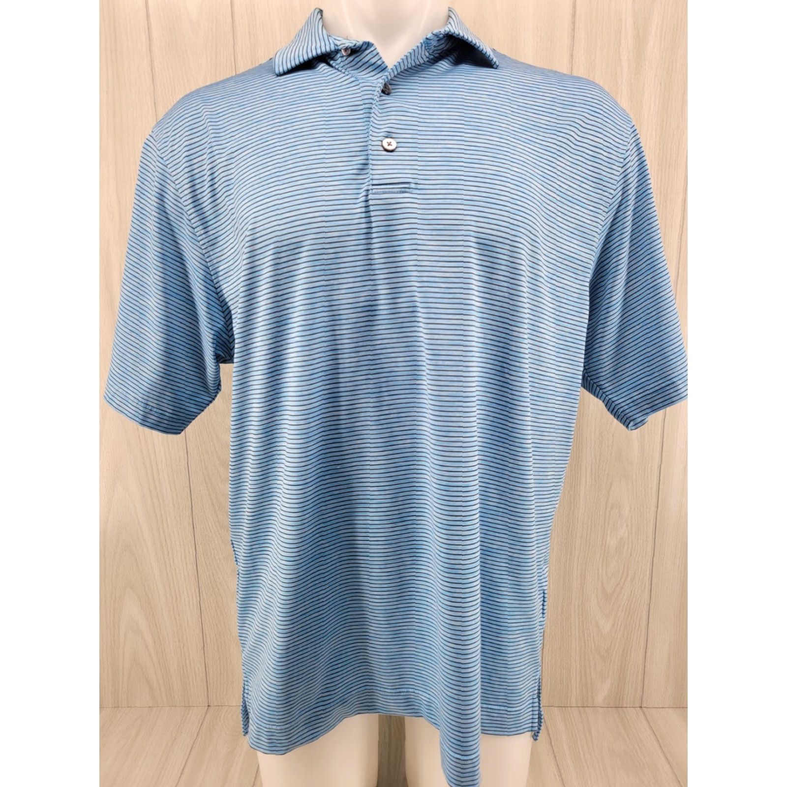Footjoy FootJoy Mens Polo Blue Black Stripe FJ Performance Short Sleeve Golf Shirt Large Size US L / EU 52-54 / 3 - 2 Thumbnail