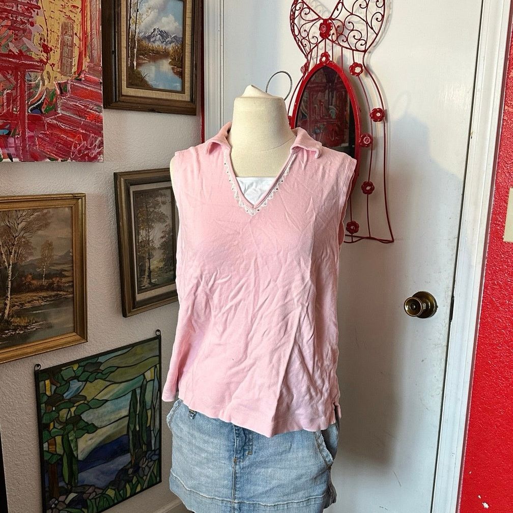 Basic Editions stained basic editions pink white tank top Size L / US 10 / IT 46 - 1 Thumbnail