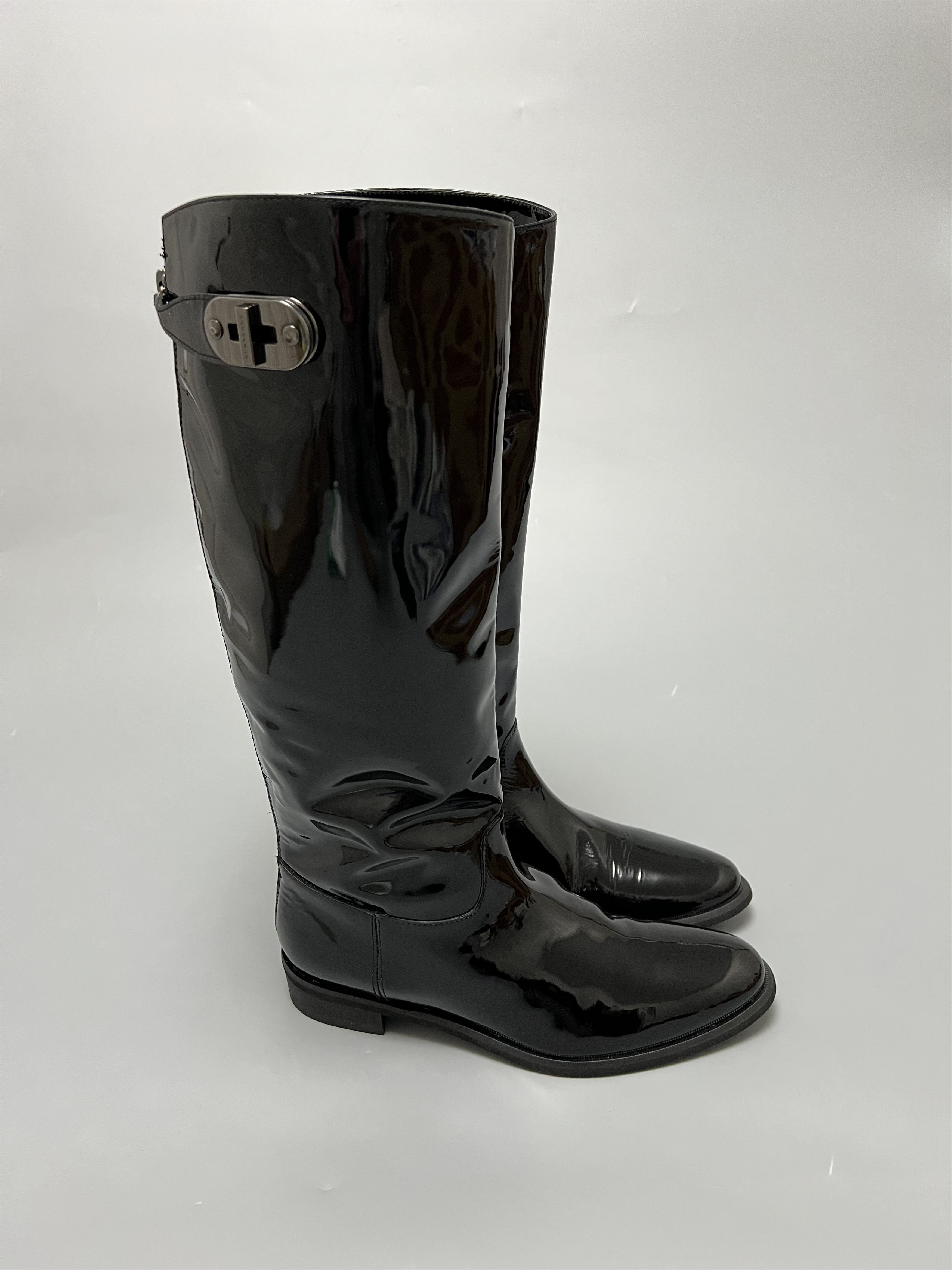 Burberry Burberry Shiny Patent Leather Black Boots Flat Knee Length Size US 8 / IT 38 - 1 Thumbnail