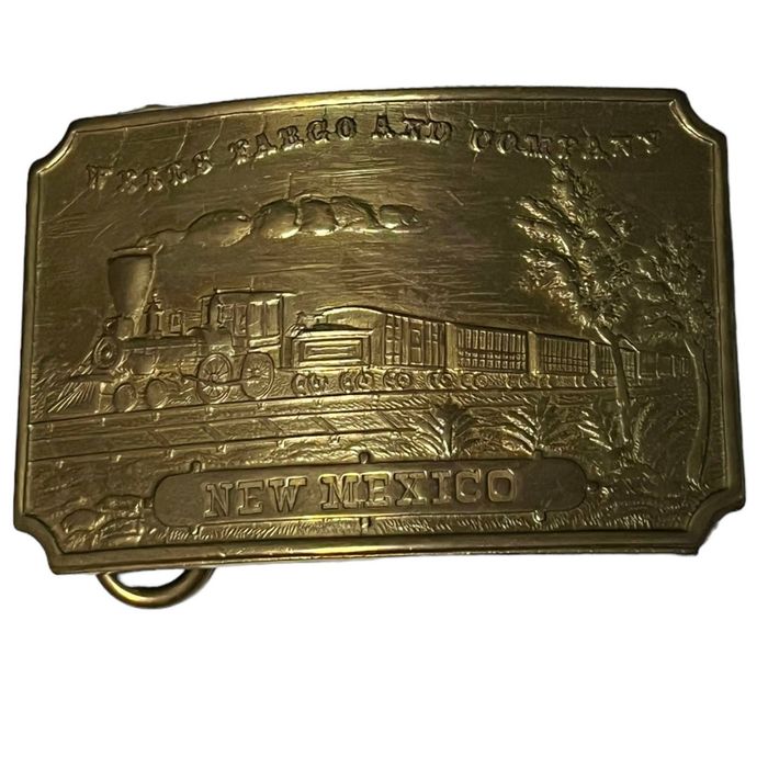 Vintage Vintage Wells Fargo Brass Belt Buckle New Mexico with Train