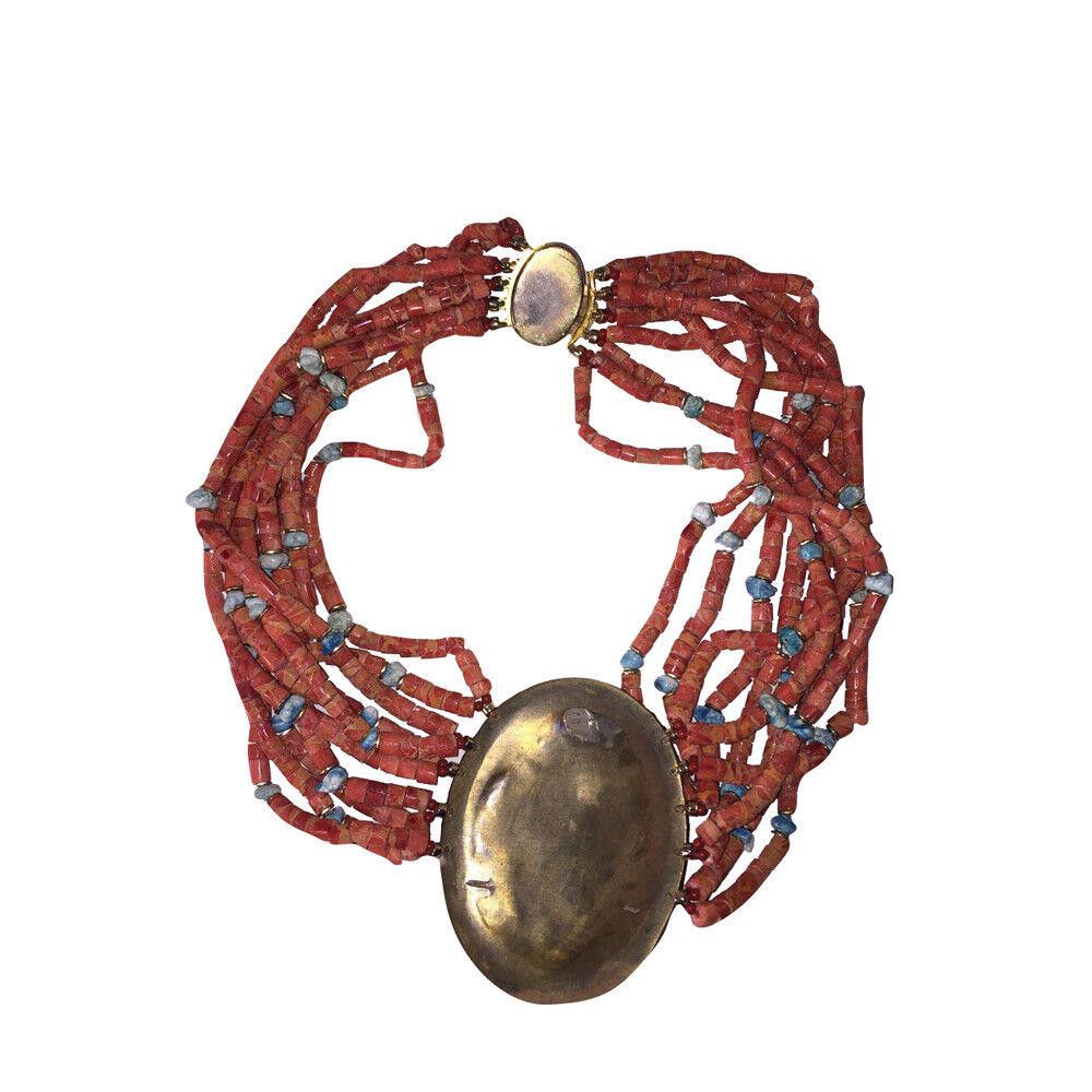 Designer Sponge Red Coral Bead Turquoise Nugget Buckle Necklace Size ONE SIZE - 4 Thumbnail