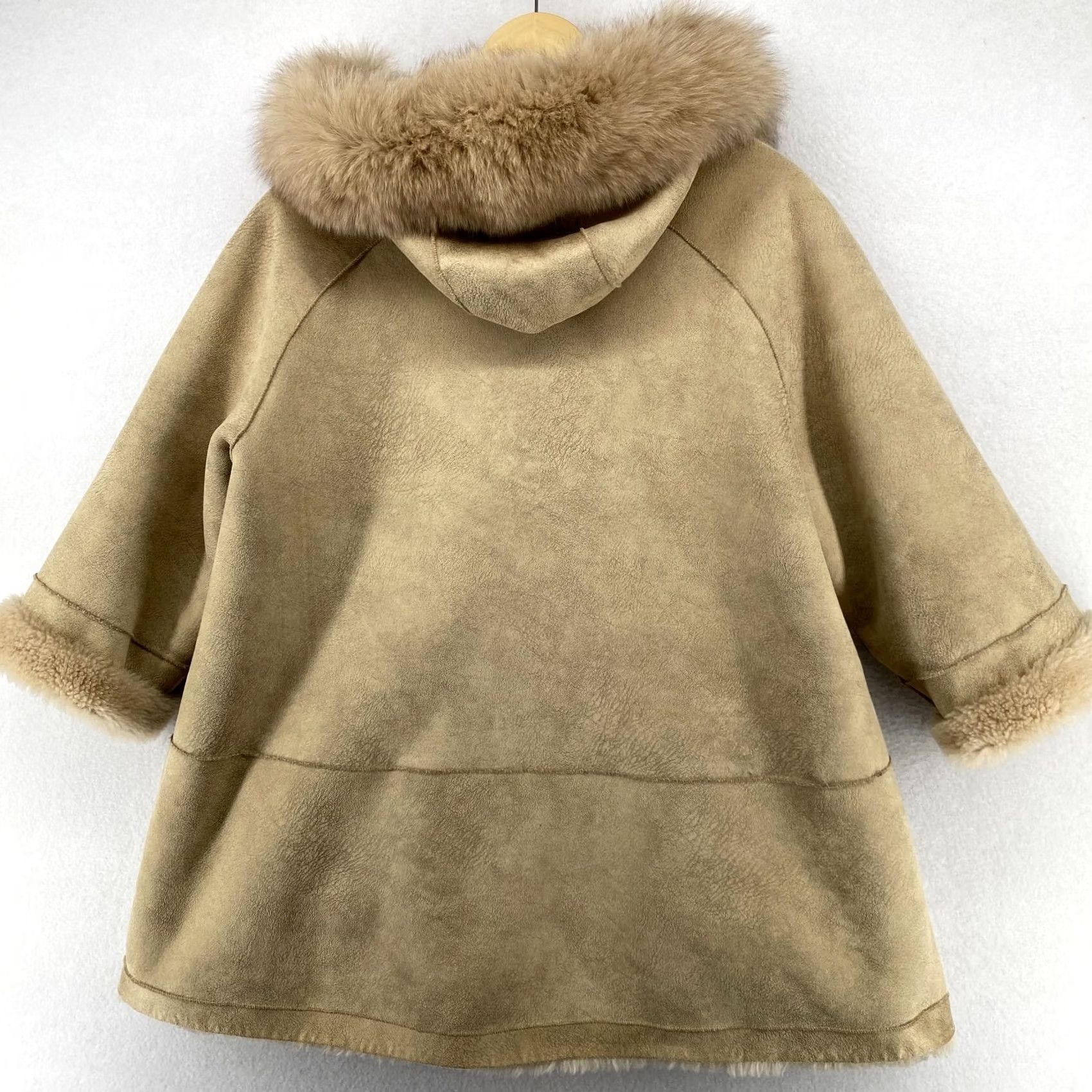 Vintage La Fiorentina Coat Womens S Beige Reversible Hooded Dyed Fox Fur Shearling Jacket 3/4 Sleeve Full Zip Size S / US 4 / IT 40 - 3 Thumbnail