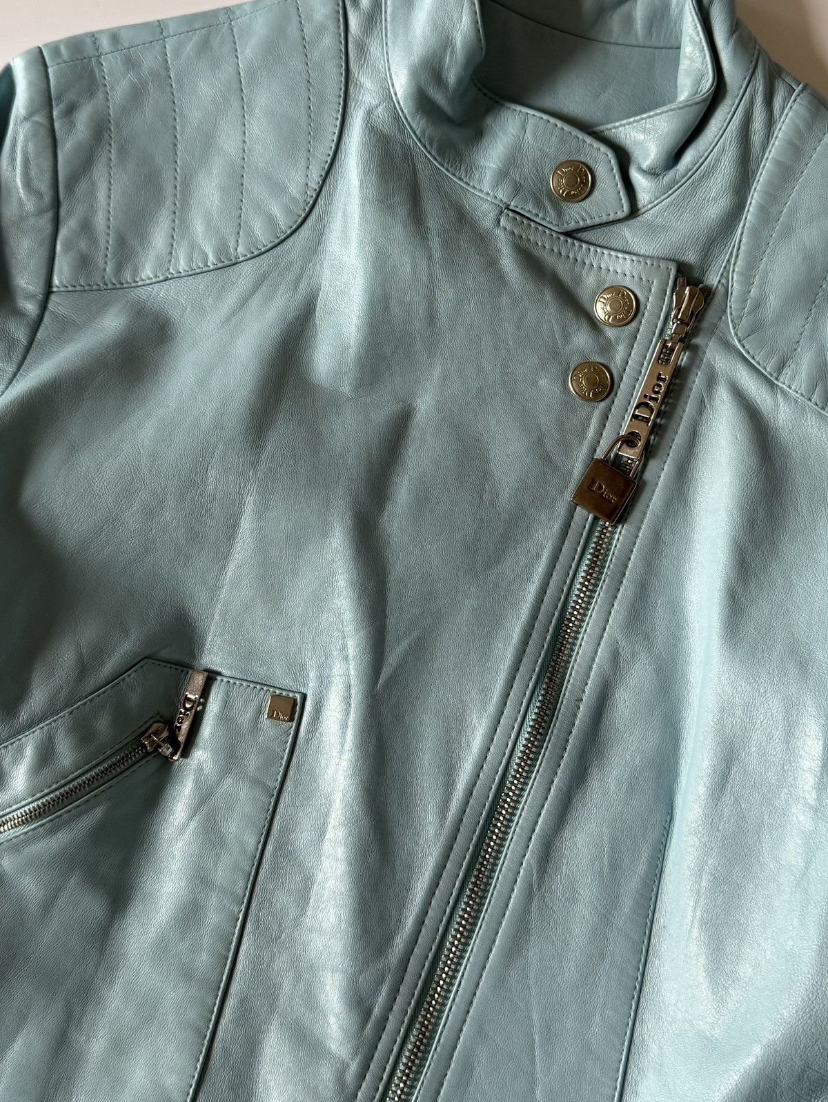 Dior Christian Dior John Galliano S/S2004 Turquoise Biker Jacket Size XS / US 0-2 / IT 36-38 - 8 Thumbnail