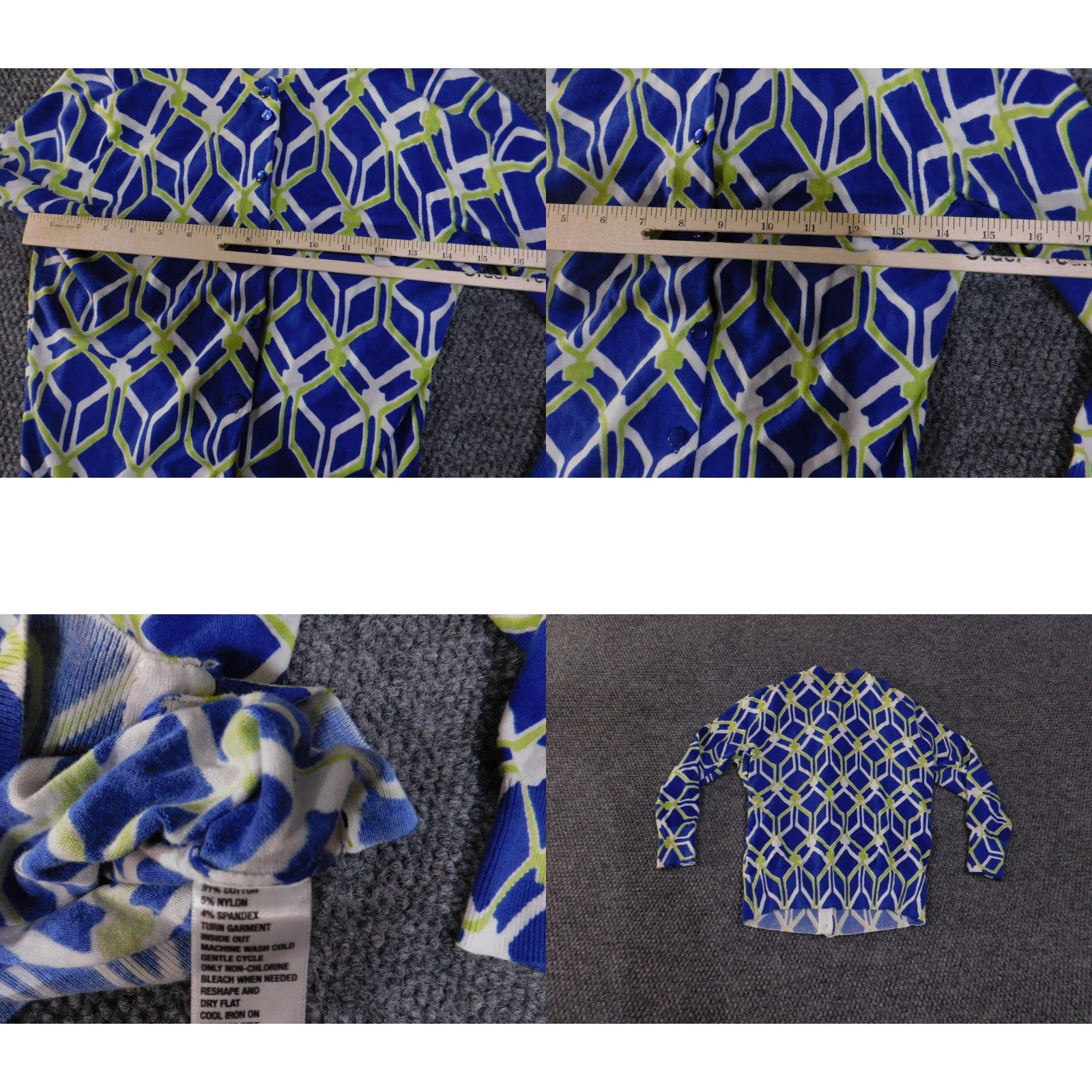Vintage Crown & Ivy Sweater Cardigan Women's Small Geometric Print Lightweight Crew Neck Button Front Long Sleeve Home Size S / US 4 / IT 40 - 8 Thumbnail