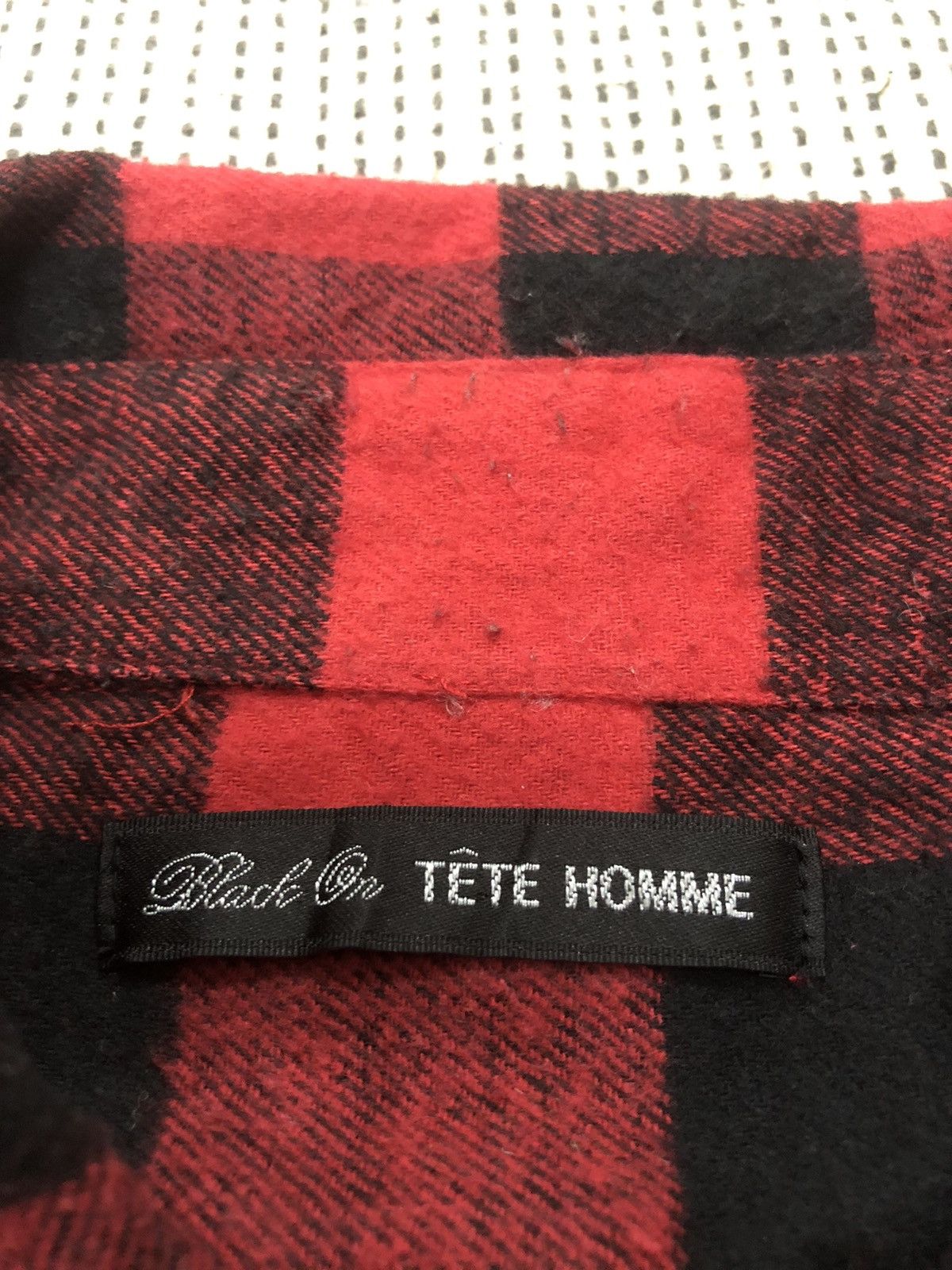 Issey Miyake × Japanese Brand × Tete Homme TETE HOMME BY ISSEY MIYAKE RED BLACK FLANNEL LS SHIRT Size US L / EU 52-54 / 3 - 6 Thumbnail