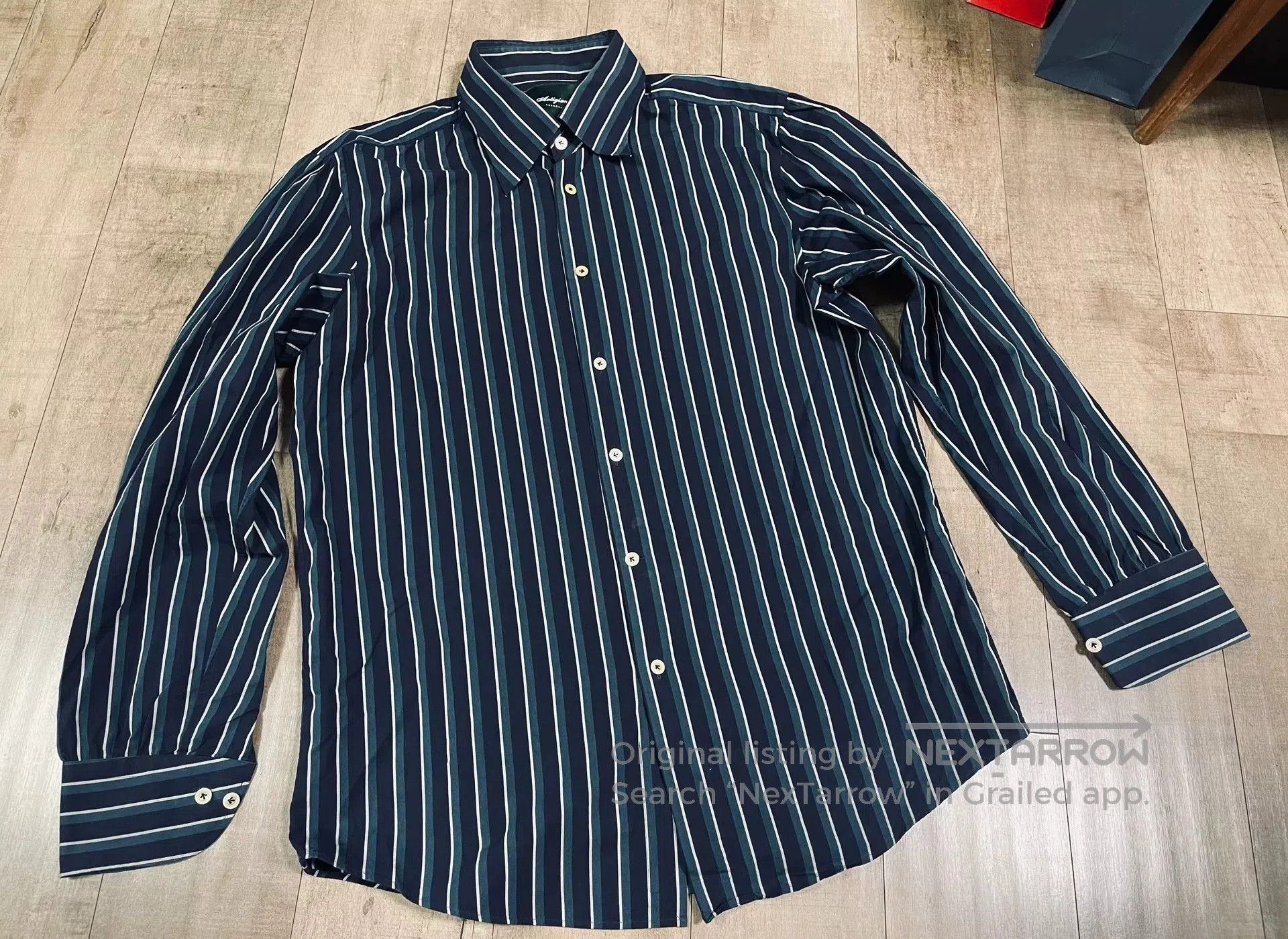 Vintage Navy Green Stripe Shirt The Refinery TR. Size US M / EU 48-50 / 2 - 2 Thumbnail