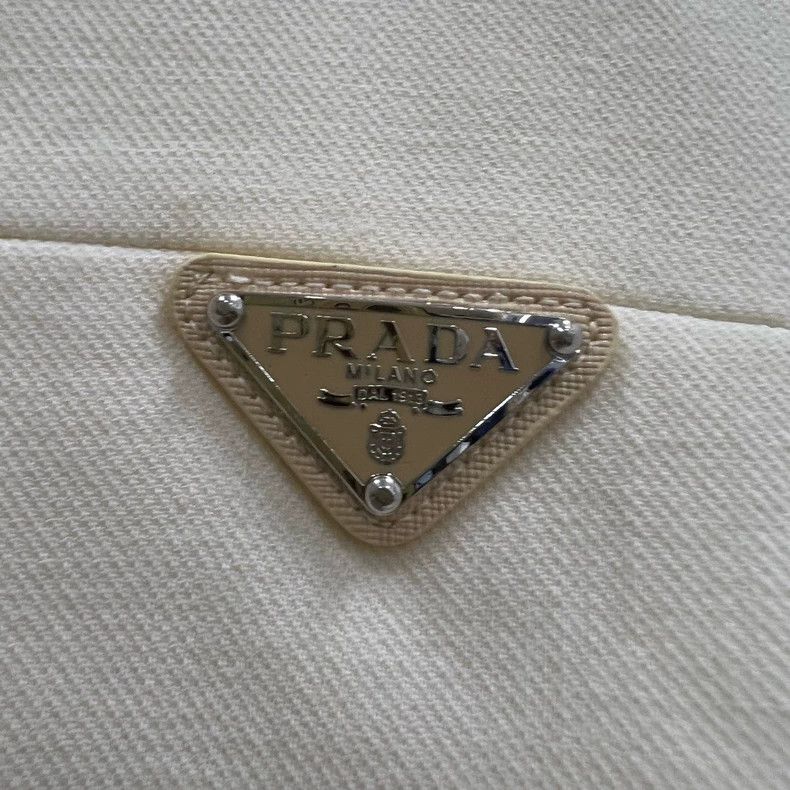 Prada Prada Size 38 Beige triangle logo jacket 2502-Nextarrow Size US XS / EU 42 / 0 - 2 Thumbnail