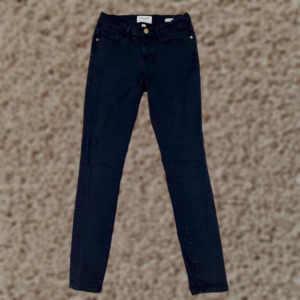 Frame FRAME Le Skinny De Jeanne Jeans Womens 26 Black Denim Pants 5-Pocket Regular Rise Low Crop Distressed Stretch Cotton Blend 27 Inseam Jeans Size 26" / US 2 / IT 38 - 1 Thumbnail