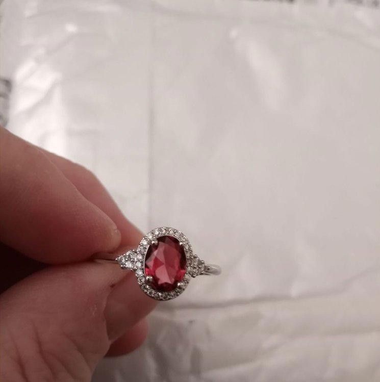 Designer Sterling Silver Oval Ruby Red Halo Ring - Size 7 Size ONE SIZE - 5 Thumbnail
