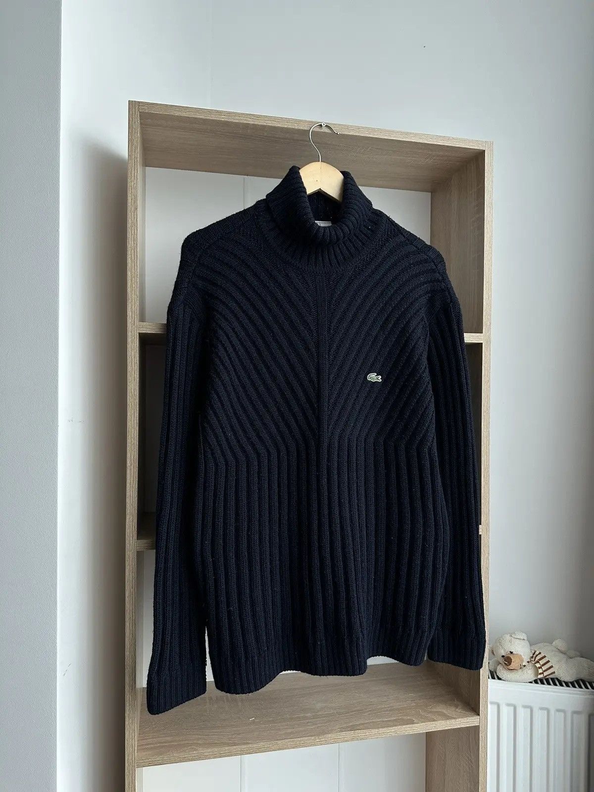 Vintage Lacoste Turtleneck Knitted Wool Blue Sweater