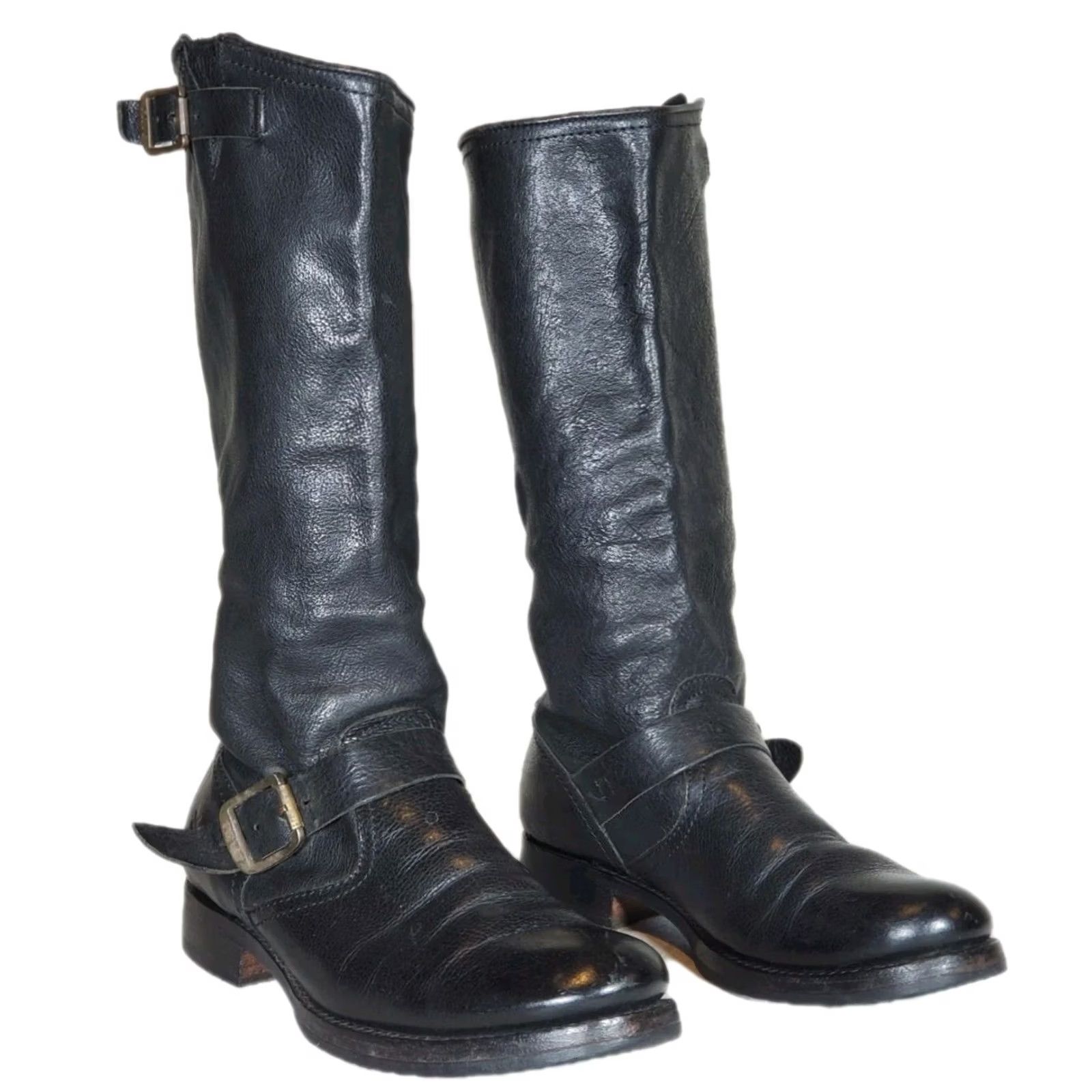 Frye FRYE Veronica Slouch Boots Black Leather 77605 Double Buckle Women’s US 9.5 B Boots Size US 10 / IT 40 - 2 Thumbnail