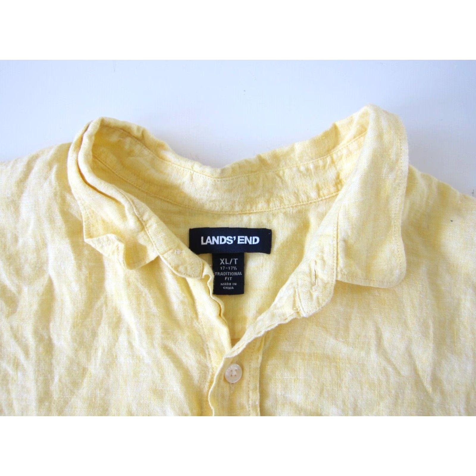 Lands' End Lands' End 100% Linen Yellow Button Up Short Sleeve Traditional Fit Shirt XL/T Mens Shirt Size US XL / EU 56 / 4 - 4 Thumbnail