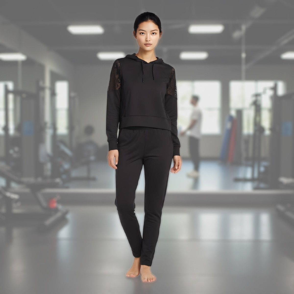 Other Gottex Women’s Black Lace Trim Cropped Hoodie Sz M Size M / US 6-8 / IT 42-44 - 2 Thumbnail