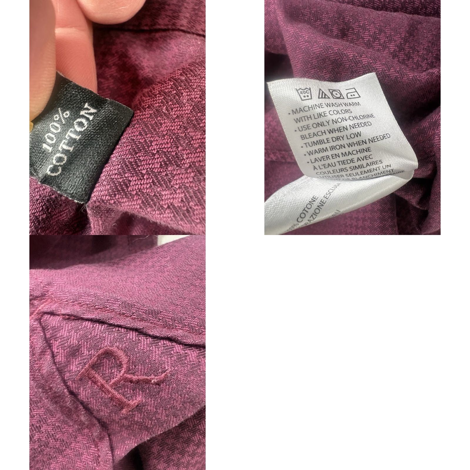 Vintage Rochester Dress Shirt Men’s 38/39T Egyptian Cotton Button Up Geometric Long Sleeve Wine Classic Big & Tall Mens Size 38R - 8 Thumbnail