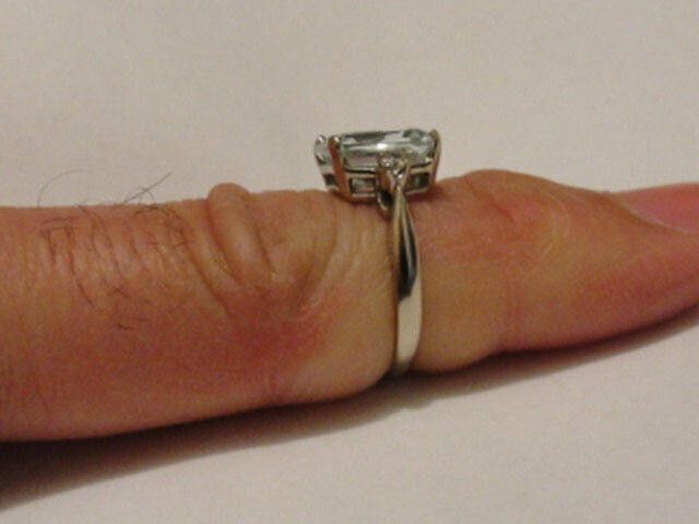 Designer 14kt white Gold Ring with an Emerald Cut Aquamarine&Diamonds Size ONE SIZE - 4 Thumbnail