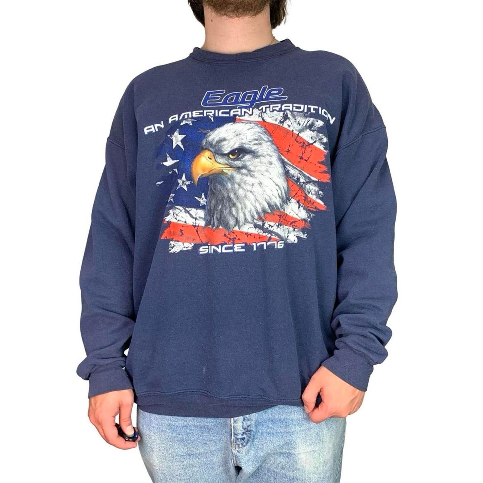 Vintage Vintage 90s Baggy Faded Patriotic Crewneck Sweatshirt Size US XL / EU 56 / 4 - 2 Thumbnail
