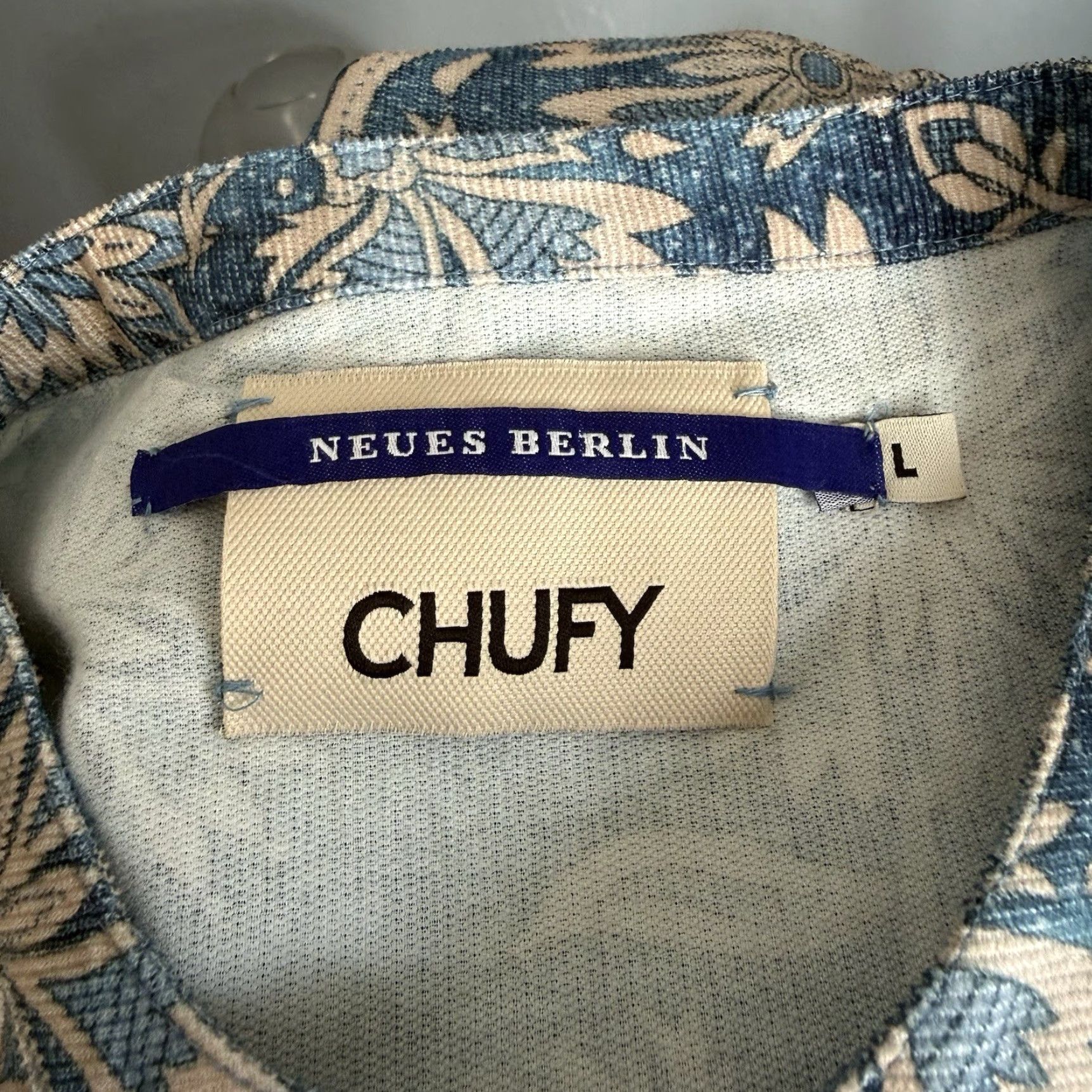 Vintage Chufy Blouse Shirt Top Multi Blue Button Front Organic Cotton 100% Relaxed Bohemian Puff-Sleeve Blouson Sleeve Round Neck Casual Women Regular Size L Size S / US 4 / IT 40 - 6 Thumbnail