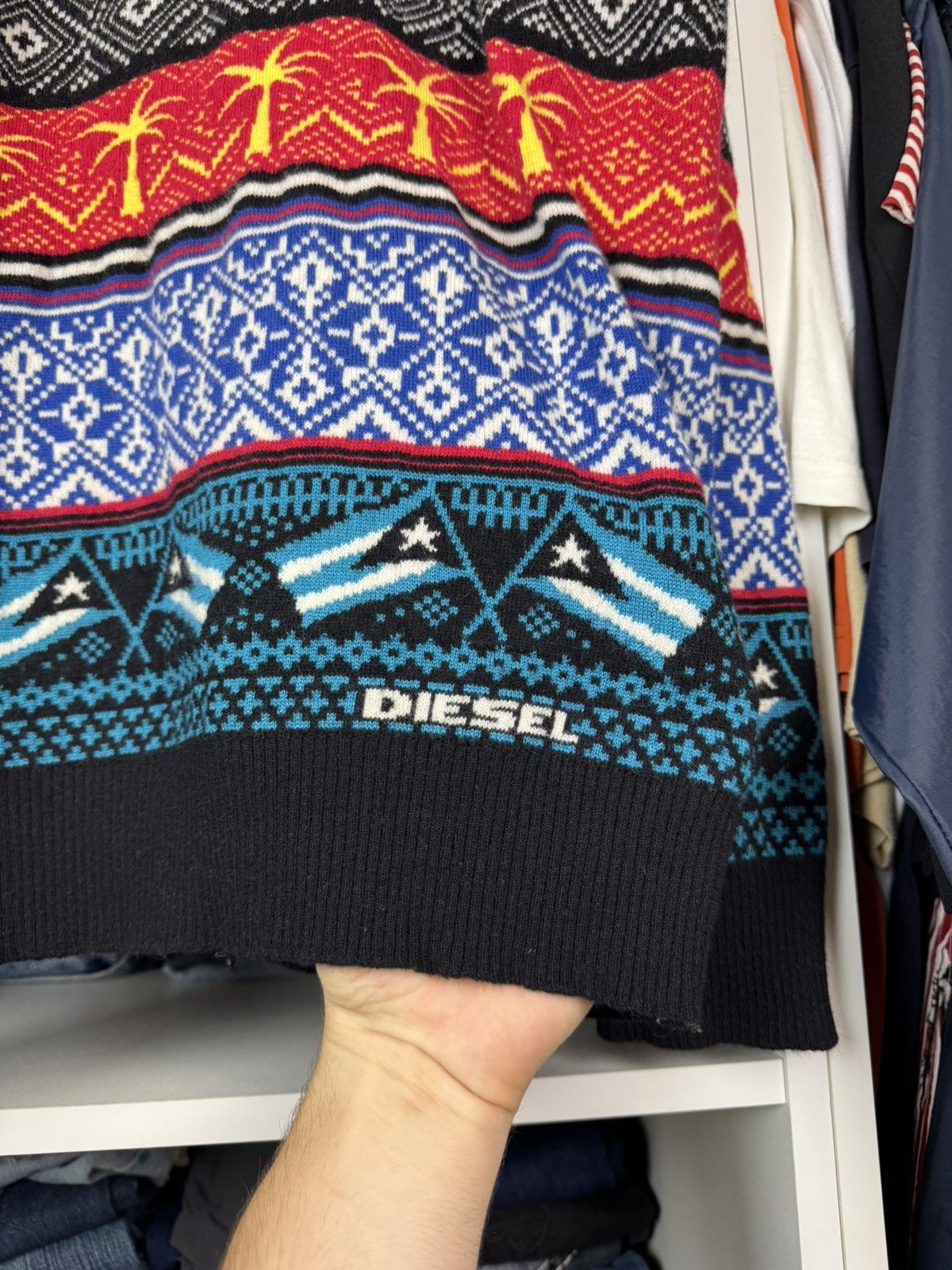 Diesel Diesel Rum Bottles & Tropical Palms Colorful Sweater Size US L / EU 52-54 / 3 - 9 Thumbnail