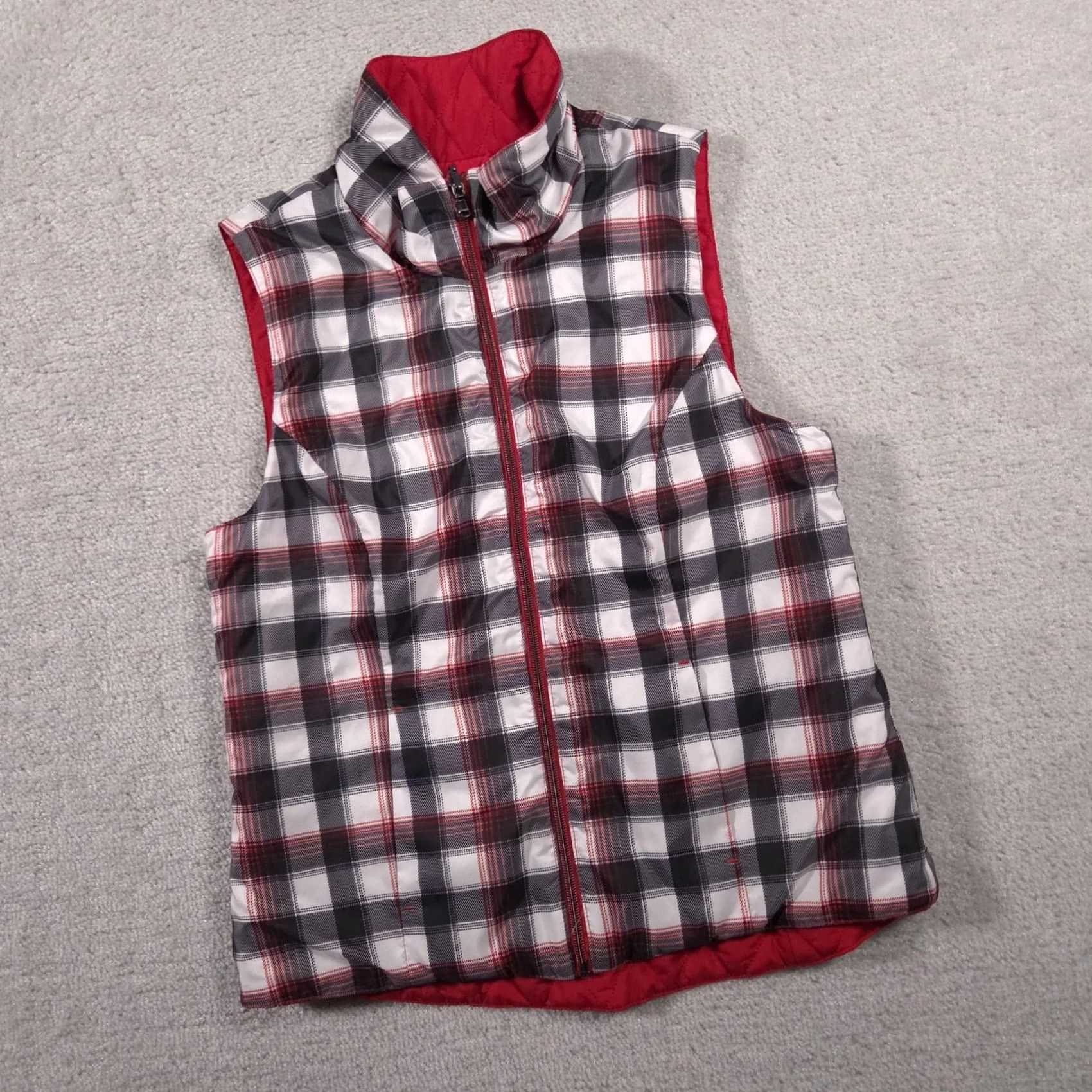 Vintage VINTAGE? No. Christopher & Banks Vest Womens Petite Small Red Plaid Reversible Quilted Puffer Size S / US 4 / IT 40 - 3 Thumbnail