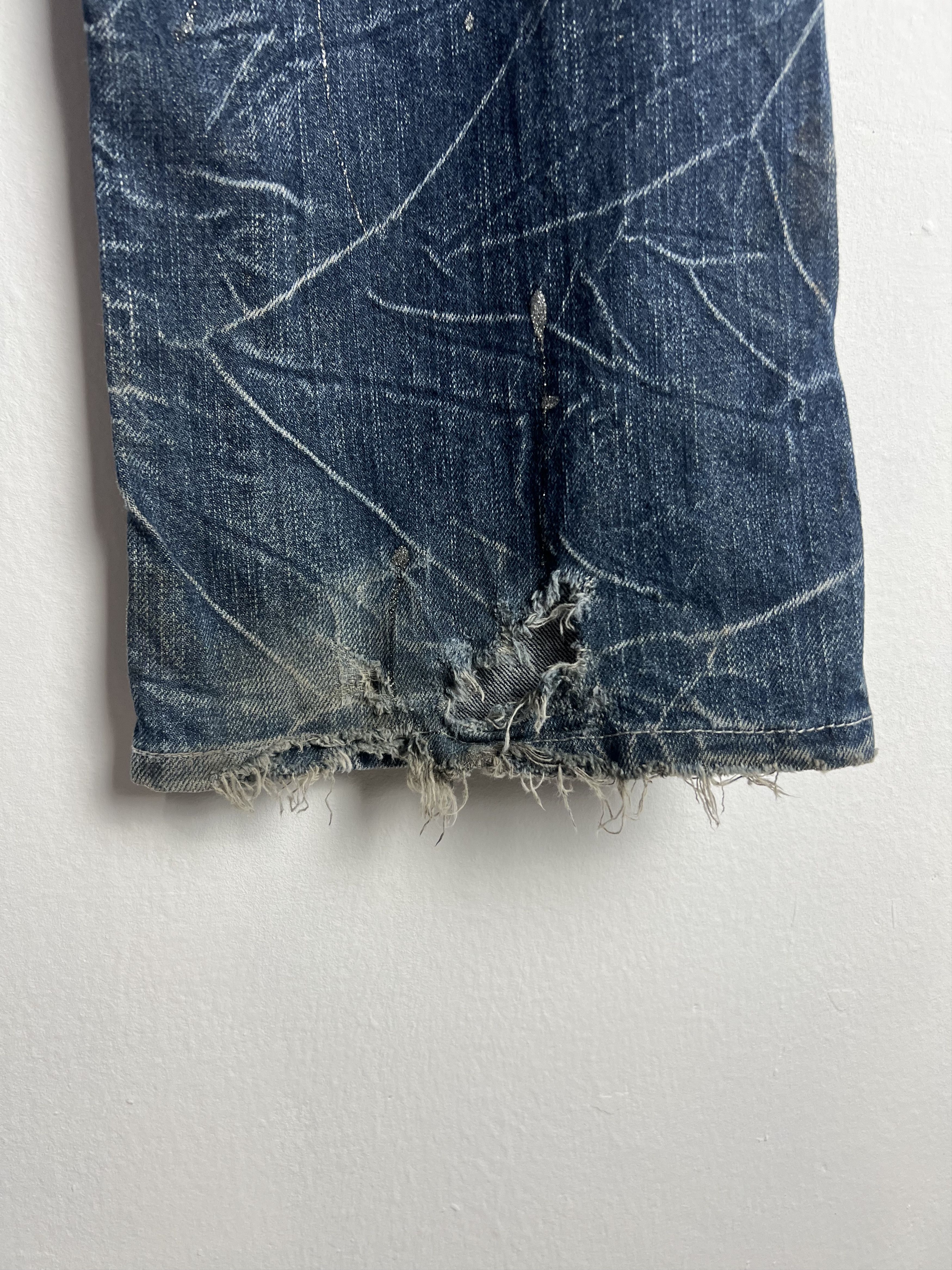 Japanese Brand Nylaus Distressed Denim Paint Splatter Wing Prints Size US 33 - 14 Thumbnail