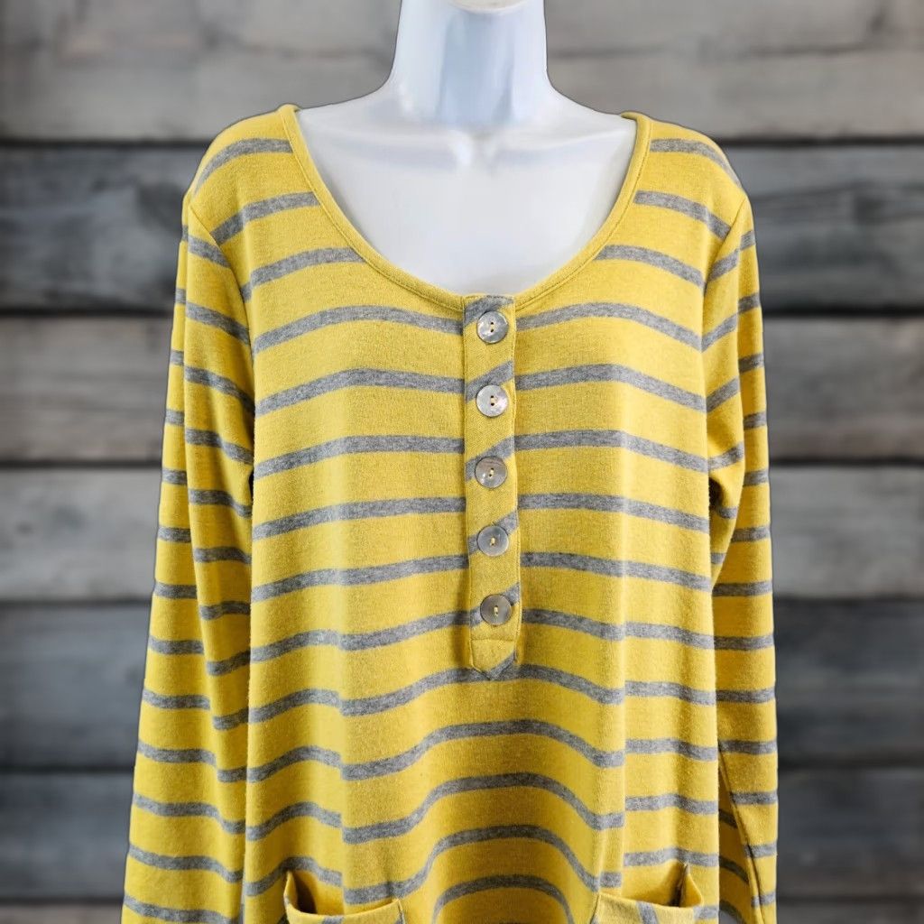 Soft Surroundings Soft Surroundings Parker Tunic Blouse Yellow Gray Stripe Long Sleeve M Womens Size M / US 6-8 / IT 42-44 - 1 Thumbnail