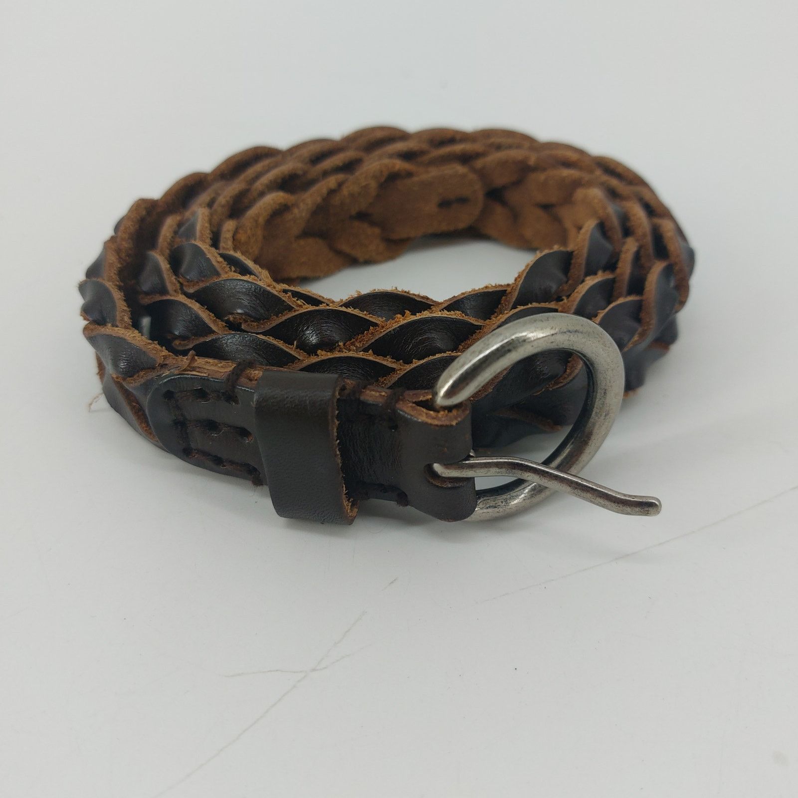 Other Brown Leather Belt Braided Silver Tone Buckle Size M/L Size ONE SIZE - 8 Thumbnail