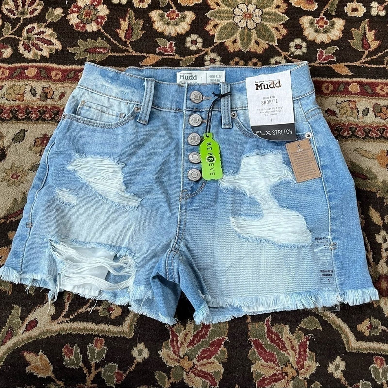 Other MUDD NWT Denim Shorts Button Fly Distressed Women’s 1 Size 25" / US 0 / IT 36 - 1 Thumbnail