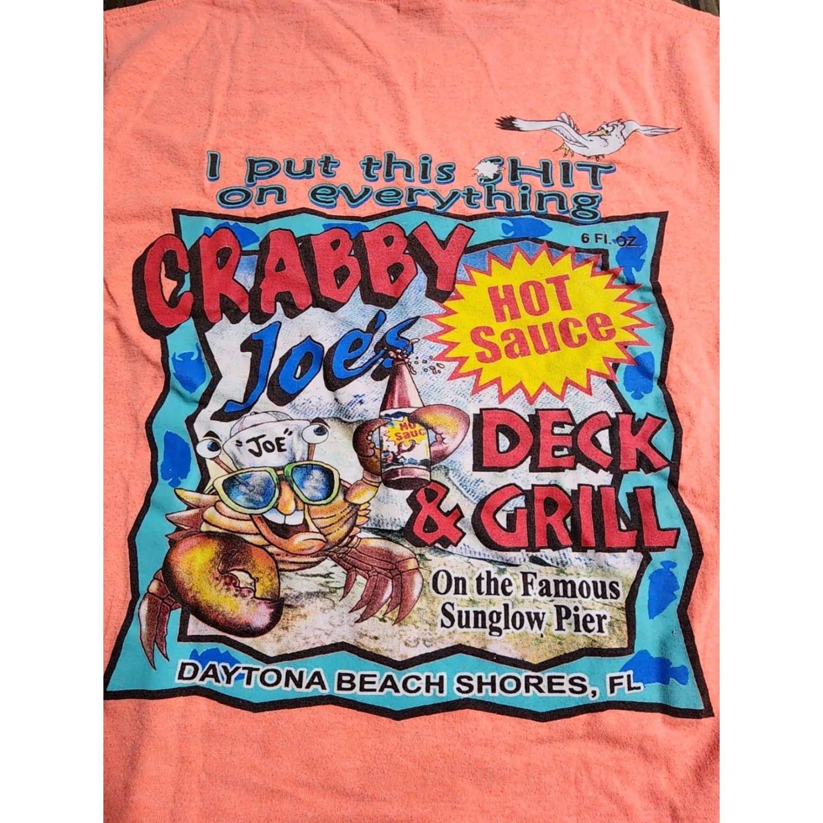 Fruit Of The Loom Fruit of the Loom T Shirt Adult S Orange Crabby Joes Hot Sauce Daytona Beach Shores Funny Double Sided Classic Size US S / EU 44-46 / 1 - 2 Thumbnail
